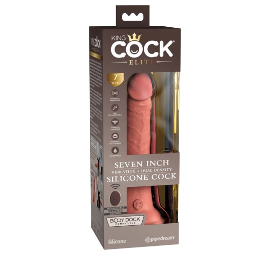 King Cock Elite - Realistyczny Silikonowy Wibrator Z Przyssawką 18 CM + Pilot Ciemny Kolor Skóry